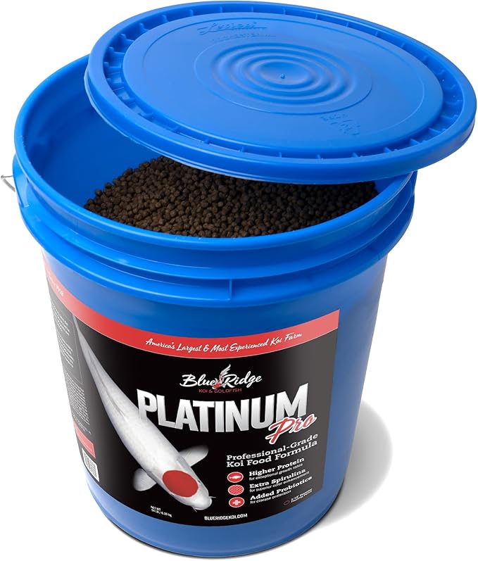 Blue Ridge Koi Fish Food 14lb - Koi Food 3/16” Platinum Pro Formula Goldfish Food, Premium Fish Food for Ponds, Ponds Fish Food, Floating Pond Pellet