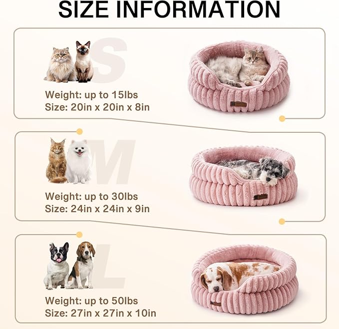 MEWOOFUN Cat Beds for Indoor Cats, Washable Dog Bed for Small Dogs, Round Pet Bed for Puppies and Kittens (Pink, 20"x20"x8")