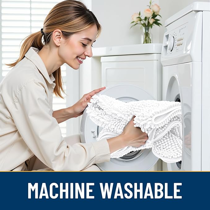 Smiry Dog Door Mat for Muddy Paws 36x24, Absorbs Moisture and Dirt Doormat, Non-Slip Washable Quick Dry Chenille Front Door Mat Indoor Entrance, Entryway Carpet for Inside Floor, White