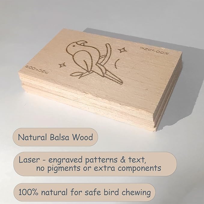 Bird Toys Chew Toys 100% Natural - 10 Pack Balsa Wood Chips, The Softest Wood in The World - Bird Cage Accessories for Small Medium Birds Parakeets Parrots Conures Cockatiels Finches Lovebirds