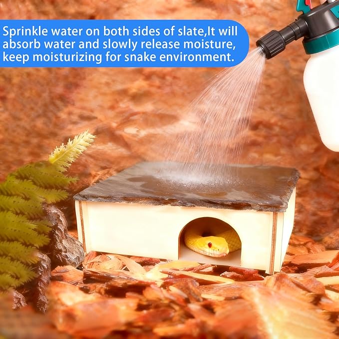 Large Snake Hide with Slate Reptile Hide Box Ball Python Hide 13.8×9.8×3.1" (L) Reptile Hides Snake Hides for Ball Pythons Leopard Geckos100% Natural Stone & Wood Reinforced Packaging