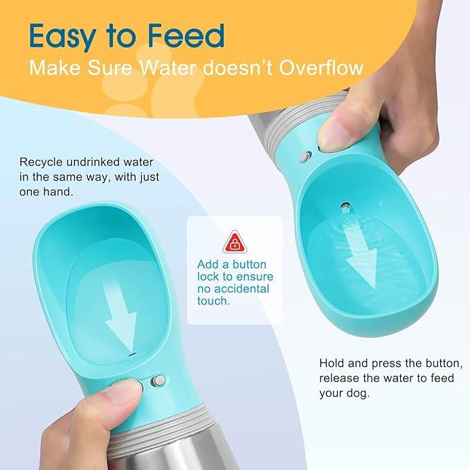 Portable Dog Water Bottle, 24 OZ, Stainless Steel Leak Proof Puppy Water Dispenser with Drinking Feeder for Pets Travel, Walking, Hiking and Outdoor Activities