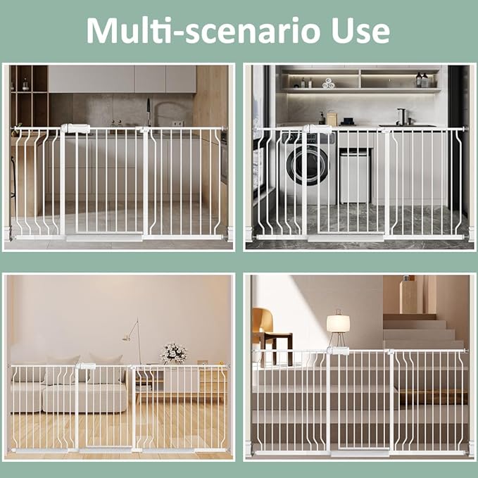 TSAYAWA Extra Wide Baby Gate with Door,38.5-43.3 Inch Walk Through Large Long Child Gates for Stair Doorway - Indoor TSAYAWA Outdoor Safty Gate for Toddler Pet Dog Doggie White