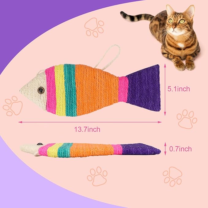 Hypeety Cat Scratching Board Creative Fish Shaped Cat Claw Toy Colorful Sisal Pad Scratch Lounge Durable Scratching Pad Interaction Toy (L)