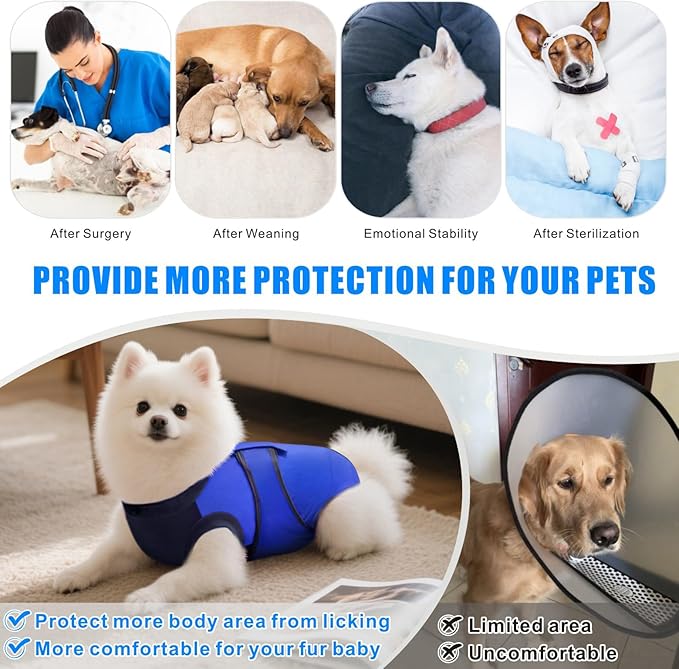 Idepet Dog Recovery Suit Female,Dogs Onesie Suit Surgery Male Breathable Pet Bodysuit for Spay Neuter E-Collar & Cone Alternative Surgical Suit Puppy Abdominal Anti Licking Wounds Shirt (Blue, L)