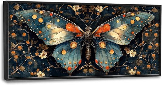 Large Butterfly Wall Art for Living Room, Butterfly Canvas Oversized Wall Decor, Floral Aesthetics Framed Pictures Painting Print Artwork for Bedroom Office 60L" x 30W"