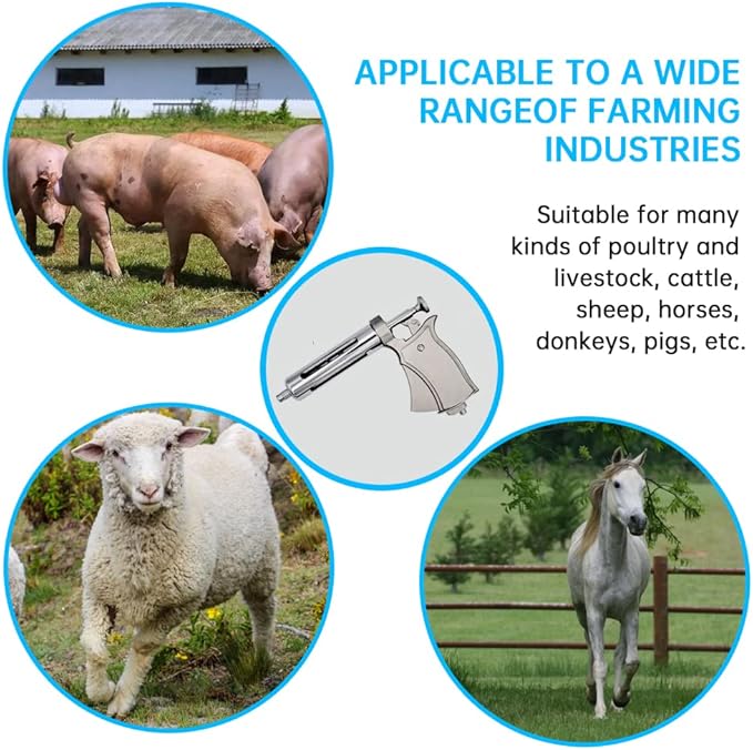 50ML Livestock Syringe Animal Injection Gun,Adjustable Continuous Injection Gun with 12Pcs Stainless Steel Injection Needles for Horses Cattle Pigs Sheep