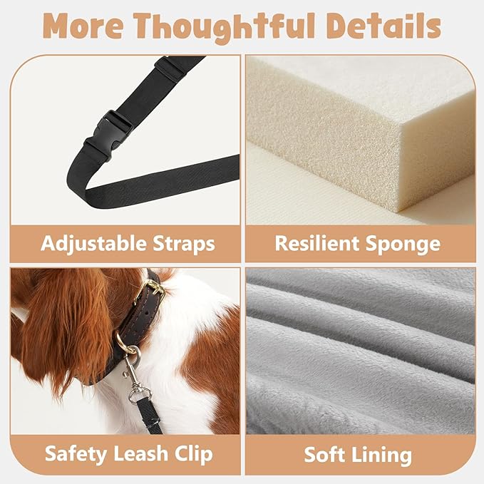 Avont Dog Booster Car Seat for Small/Medium Dogs Under 30 lbs, Detachable Washable Puppy Doggie Elevated Carseat Travel Bed for Car, Thick Cushion -Grey