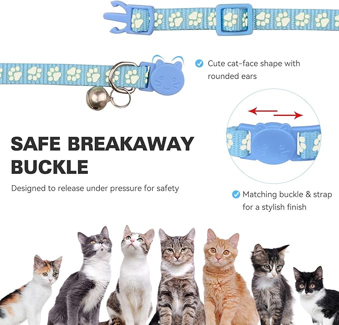 16 PCS Breakaway Cat Collars,Kitten Collar with Bell Cat Collars for Boy Girl Cats Breakaway Collar for Cats Glow in The Dark 6-9 Inch