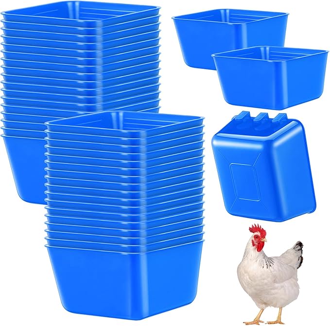 Maxdot 20 Pcs Cage Cups Chicken Feeder Waterer 16 oz Birds Feeders Hanging Bunny Cage Chicken Water Bowl for Pet Parrot Rooster Parakeet Gamefowl Poultry Pigeon Wire Hutch(Blue)