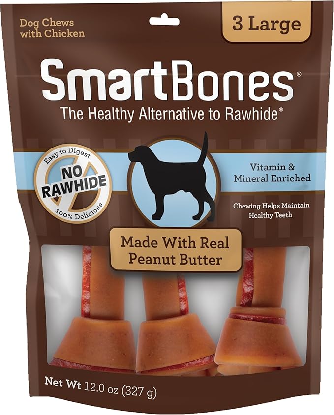 SmartBones Dog Chews, Treat Your Dog to Rawhide-Free Dog Bones, Made With Real Meat and Vegetables, 3 Large