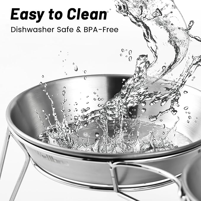 Elevated Cat Bowls, 5.9 Inch Wide Stainless Steel Cat Food Bowls with Metal Stand Whisker Stress-Free, Raised Food and Water Dish for Cats, Kitten