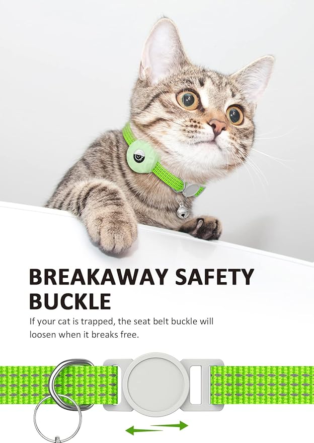 Apple AirTag Cat Collar, GPS Tracker Kitten Collar with Breakaway Feature, Lightweight and Reflective, Perfect for Cats and Puppies (Luminous Green)
