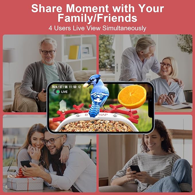 birdsnap® MON - Bird Feeder with Camera, 2K Detachable Video Bird Feeder Live with 32GB Card Fruit Fork, AI Identify Feather Species, Auto Record in Backyard, Ideal Gift for Birds Lover