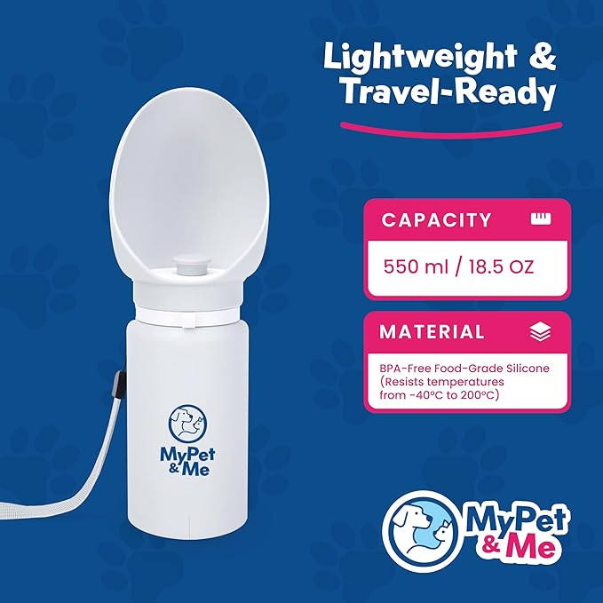 My Pet & Me Foldable Dog Water Bottle - 550ml/18.5oz - Leakproof Travel Bottle for Dogs with Foldable Drinking Bowl - Compact, Lightweight & Durable Hydration Solution for Dogs On-The-Go