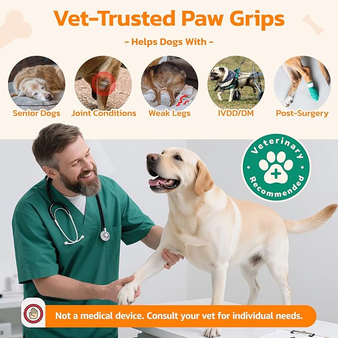 Anti Slip Dog Paw Protector Pads for Senior Dogs, Paw Pads for Dogs Traction, Disposable Self Adhesive Paw Grips for Old Dog on Slippery Hardwood Floor, Black 12 Sets (48pcs) XL(41-60lbs)