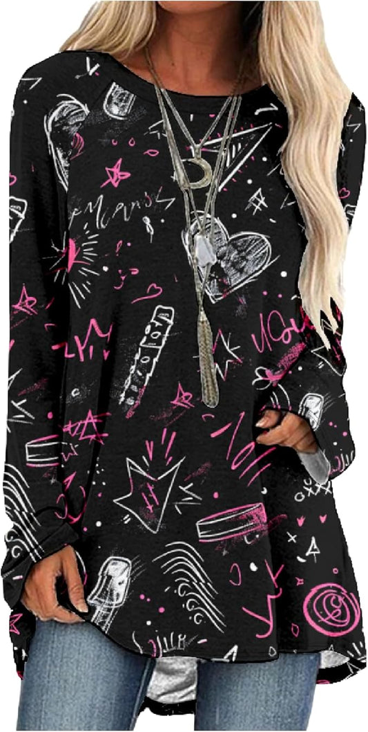 MARSVOVO Women Novelty Graphic Plus Size Sweater Crewneck Long Sleeve Cute Printed Loose Fit Casual Fall Sweaters Top