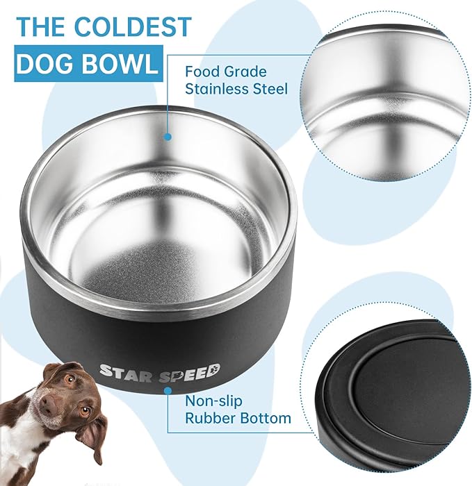 Stainless Steel Dog Bowl - Extra Large, Drop Resistant, Keeps Cold, Fits Different Size Big Dog Food Bowls (100oz, Black)