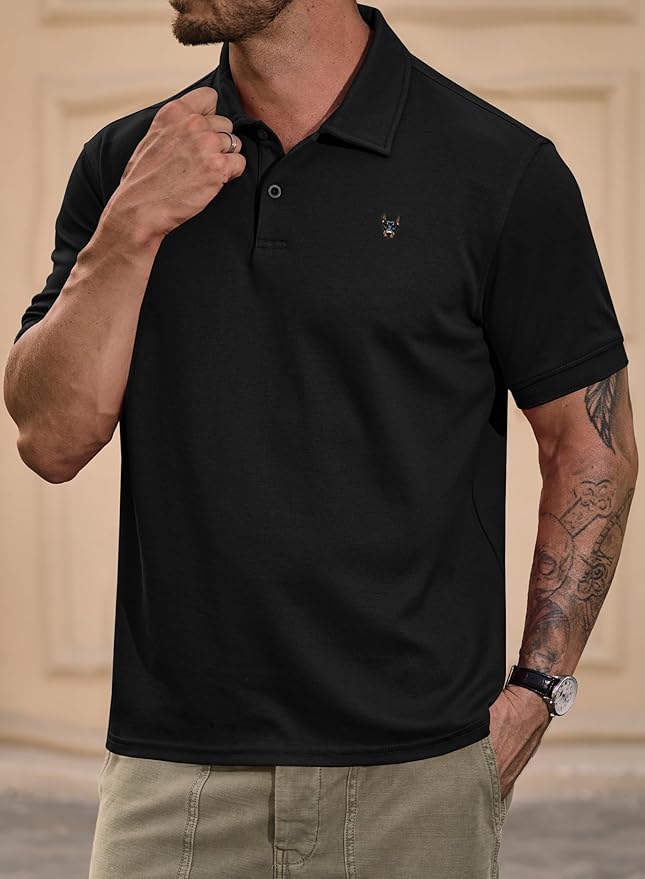 Men Embroidered Doberman Polo Casual Short Sleeve Plain Collar Shirt (S-XXL)