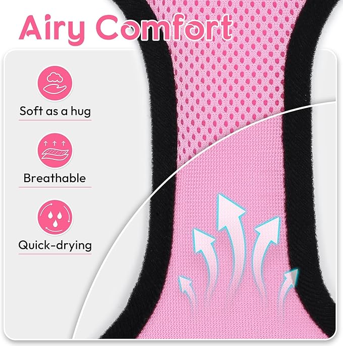 Dooradar Cat Harness and Leash Set, Escape Proof Safe Adjustable Kitten Vest Harnesses for Walking, Easy Control Soft Breathable Mesh Jacket with Reflective Strips for Cats, Pink, XS