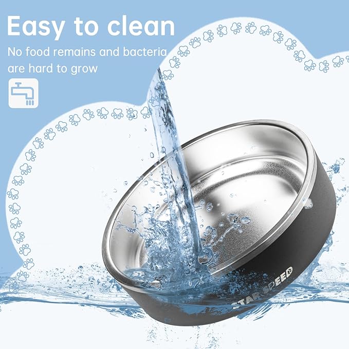 StarSpeed 24oz Stainless Steel Dog Bowls with Rubber Bottom Non-Slip Double Wall Metal Outdoor Dog Food and Water Bowls Weighted Insulated Pet Feeding Bowl for Small,Medium Sized Dogs or Cats