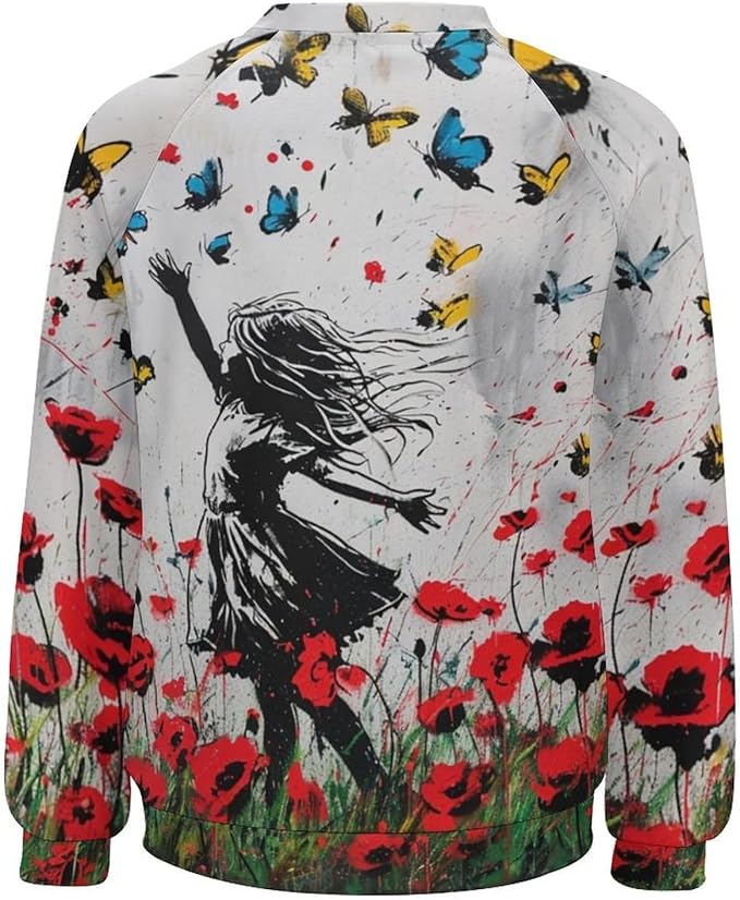 Long Sleeve Shirts for Women Cat Oil Painting Shirt 3D Graphic Sweatshirts Fall Pullover Crewneck Vintage Boho Tops