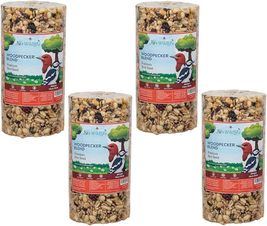 JCs Wildlife Woodpecker Blend Premium Bird Seed 2 lb Small Cylinder with Hole (4 Cylinders)