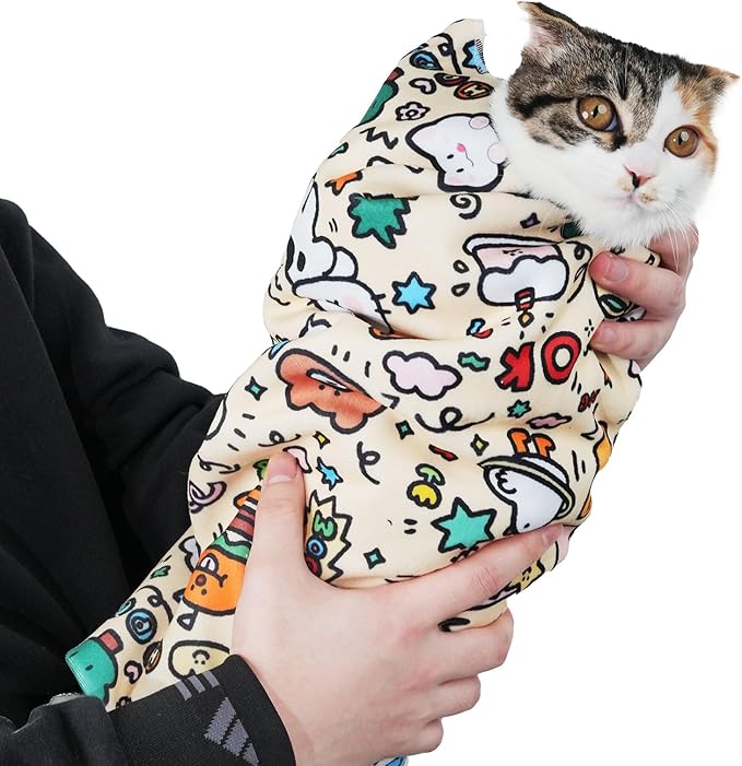 35.5" Extra Large Cat Grooming Wrap – Anti-Escape Cat Wrap for Cutting Nails, Brushing & Medication – Soft, Comfortable, Reusable, Self-Adhering, Holds Cats Up to 22lbs (Elephant Cat)