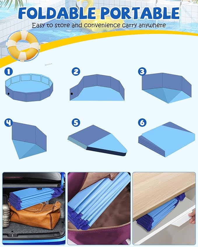 YSJILIDE Foldable Dog Pool, Portable PVC Dog Pet Swimming Pool, Collapsible Plastic Dog Bath for for Large Medium Small Dogs & Kids (XXXXL-97 Blue)