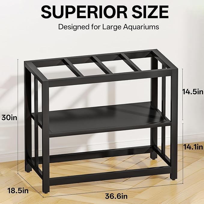 Heavy-Duty 40 Gallon Fish Tank Stand - 660LBS Capacity Metal Aquarium Stand with Dual-Layer Design, 36.6"x18.5"x30" Sleek Black Finish for Home & Office Terrariums