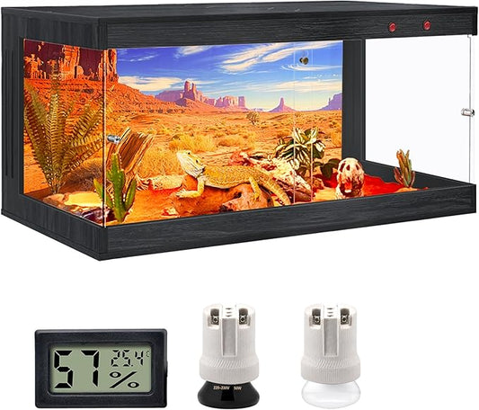 Royxen Tempered Glass Reptile Enclosure,Reptile Tank with Wooden Mesh Top and Lockable Design,32 Gallon Bearded Dragon Tank for Lizard Gecko Tortoise Snake Habitat,32" x 16" x 16",Black