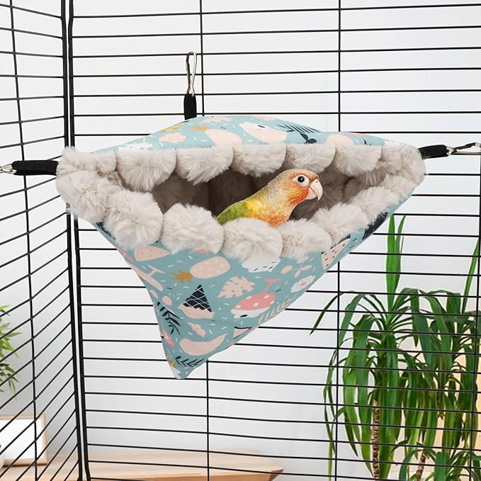 Wontee Bird Nest House Winter Warm Hanging Hammock Bird Bed Snuggle Hut for Parakeets Budgies Caique Conures Cockatiels (Large, Blue)