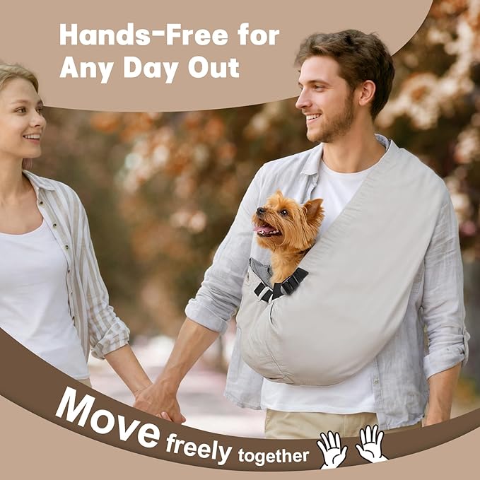Dog Carrier Sling for Small Dogs Cats – Hands Free Pet Sling Carrier with Mesh Lining Pocket & Safety Hook, Adjustable Cat Dog Front Carrier for Travel, Daily Walk, Outdoor,Grey L