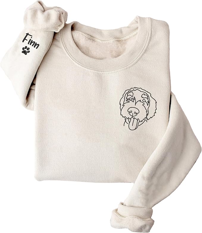 GODMERCH Customized Pet Embroidered Sweatshirt, Custom Dog Face Embroidered Sweatshirt, Dog Mom Sweater