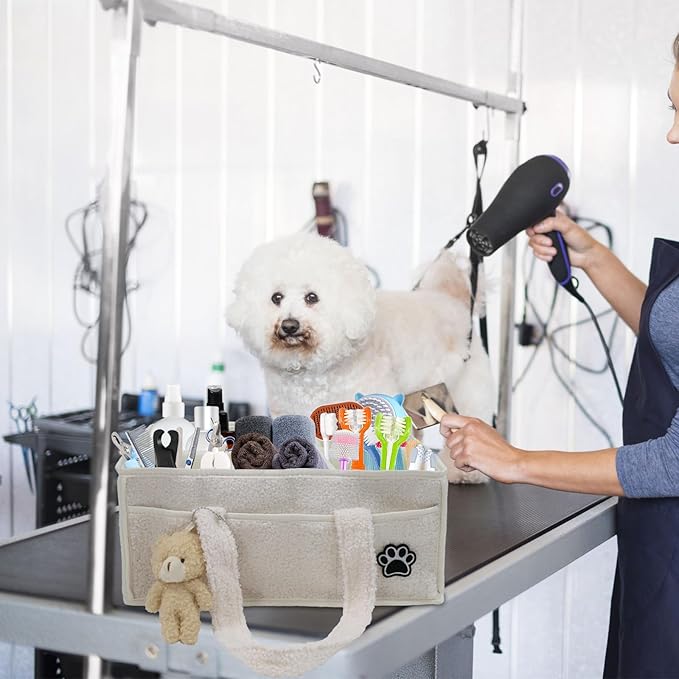 Pet Grooming Tote Bag,Large Capacity Dog Grooming Bag with Sturdy Handles,Multiple Compartments Dogs Travel for Supplies,Portable Pet Tote Organizer for Dogs,Cat Trimmer,Clipper,Combo,Brush