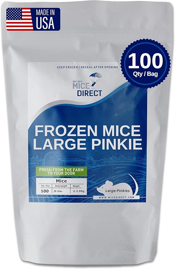 MiceDirect EST. 2003 100 Frozen Mice Pinkie Feeders Snake Food for Corn Ball Pythons Lizards (.5-1 in) (200 Grams Min)