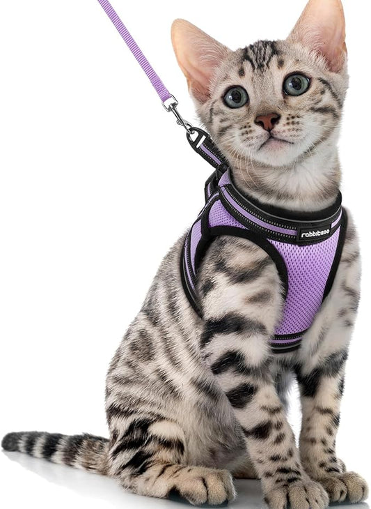 rabbitgoo Cat Harness and Leash Set for Walking Escape Proof, Adjustable Soft Kittens Vest with Reflective Strip for Cats, Comfortable Outdoor Vest, Light Purple, XL