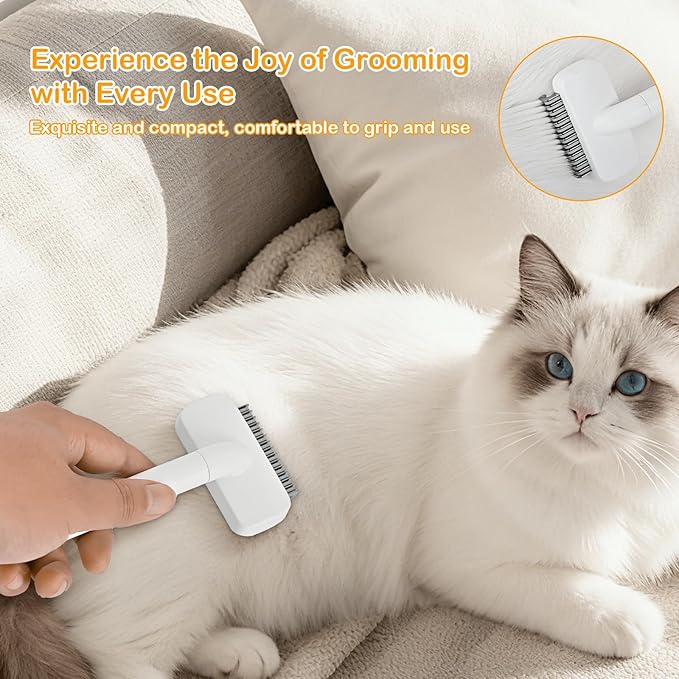 Cat Brush cat grooming supplies Gently Removes Loose Undercoat Mats, Tangled Hair and Soothes Skin. Ideal for Long and Short Haired Pets. (White)