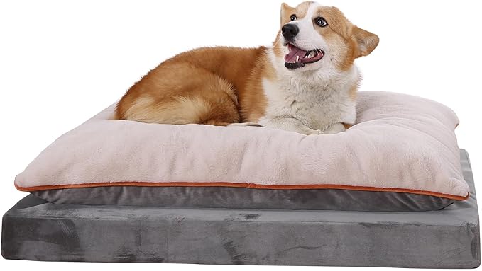 Amazon Basics Dog Bed with Cooling Gel Memory Foam, Pressure-Relief Support for Dogs up to 90lbs, Non-Slip Bottom, Machine Washable Cover, Extra Large Sized (40" x 30"), Grey
