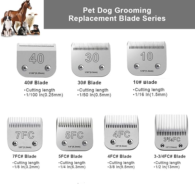 4PCS Dog Grooming Blades Compatible with Andis,Oster A5,Wahl km10 Dog Clippers,Detachable Dog Clipper Replacement Blade for Dog Cat Horse Animal Size -#10+4FC+5FC+7FC