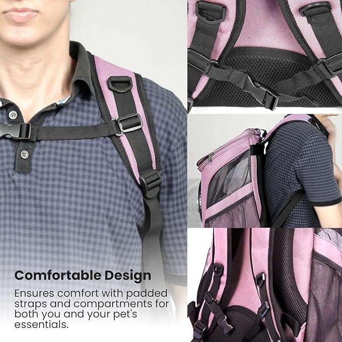 Cat Backpack Carrier, Airline Approved, Space Capsule Bubble Design, Ideal for Cats & Dogs up to 28-35 lbs, with Strong Straps, Safety Zippers, Mesh, Comfortable for Hiking & Travel (Pink)