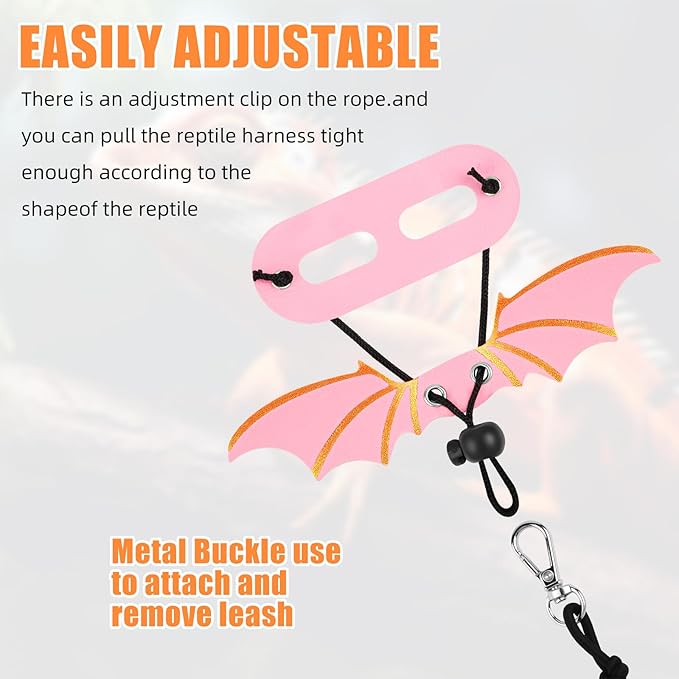 Bearded Dragon Leash and Harness Set, Adjustable Leather Reptile Lizard Leashes 3 Size Dinosaur Wing Lizards Harness Leash for Bearded Dragon Lizard Reptiles