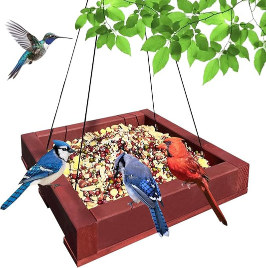 Platform feeders,Wooden Hanging Bird Feeder,Seed Feeder,Bird feeders for Outdoors,Wildlife Birds Feeders