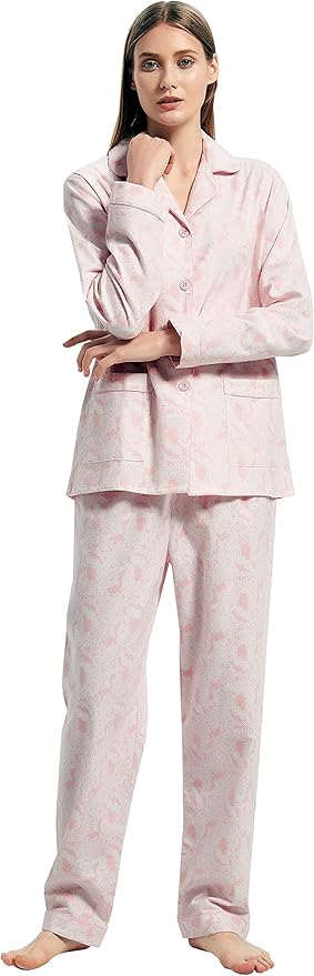 GLOBAL Flannel Pajamas for Women 2-Piece Comfy and Cozy Flannel Pj Set Cotton Loungwear