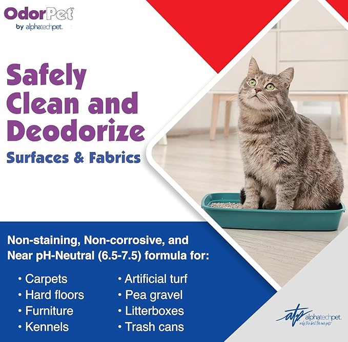 OdorPet Pet Stain Remover and Odor Eliminator - 64 Oz (Makes 2.55 Gallons of Working Solution) Non Staining, Professional Strength, Lavender Scent by Alpha Tech Pet