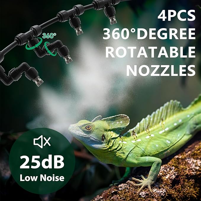 Automatic Reptile Mister Humidifier with Timer, Programmable Terrarium Misting System for Chameleons, Snakes, Frogs, Turtles & Lizards - Smart Spray Control