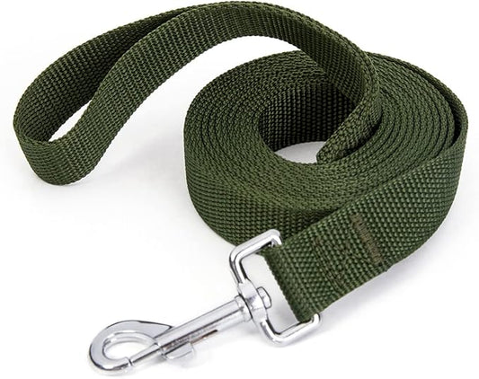 Strong Durable 10ft Nylon Dog Training Leash, 1 Inch Wide Traction Rope, for Small and Medium Dog (Military Green, 10 Feet)