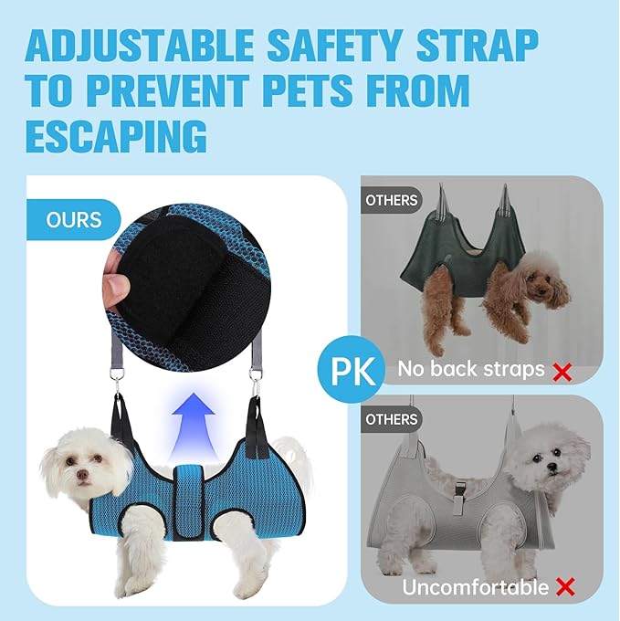 PAWCHIE Dog Grooming Hammock Harness for Dog Cat with Pet Nail Clipper Trimmer-Breathable Cat Hanger Sling for Trimming Clipping Nails-Dog Hammock Restraint Bag for Small Medium Large Dog,Dark Blue XS