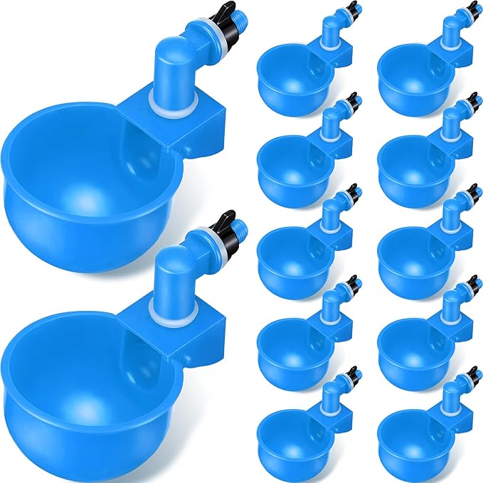Patelai Chicken Water Cups, Chicken Waterer Cups Summer Water Feeder Cup 3/8 Inch Thread Automatic Filling Waterer Poultry Drinking Bowl for Duck Turkey Bunny(Blue,12 Pieces)