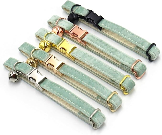 Personalized Cat Collar with Bells,Velvet Customized Small Cat Collar with Name Tag,Pet Collar with Name Phone Number Engraved ID Tags for Boy and Girl Kitten Cats (White Tea)